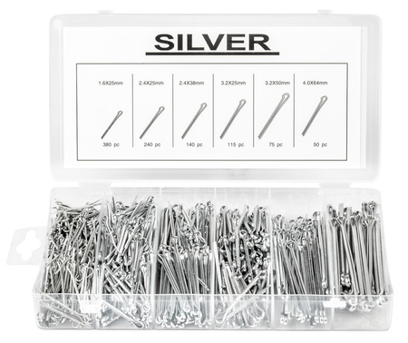 Zestaw zawleczek przetyczek zawleczki 1000 sztuk spinek SILVER