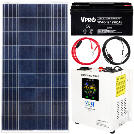 Zestaw solarny bateria słoneczna 180W 65Ah (Panel, Przetwornica, Akumulator)