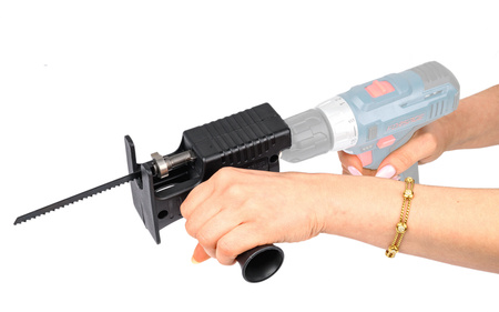 Przystawka wyrzynarka piła szablasta lisi ogon do wkrętarki + 3 brzeszczoty FALON-TECH