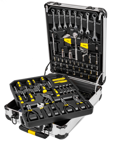 Zestaw narzędzi kluczy bitów nasadek skrzynia walizka na kółkach 186 el WMC