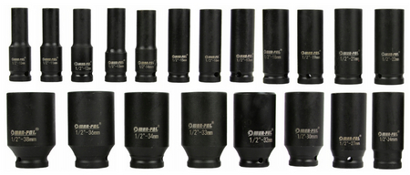 Zestaw nasadki udarowe nasadowe 1/2" do klucz pneumatyczny 10-38mm 20szt MAR-POL