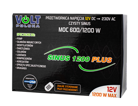 Przetwornica napięcia prądu SINUS 1200 PLUS (12V/230V 600/1200W) VOLT POLSKA