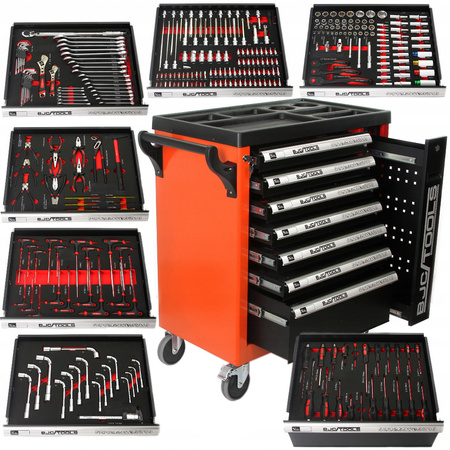 Profesjonalna szafka narzędziowa wózek warsztatowy 7 szuflad 298 el BJC + bity i podnośnik GRATIS