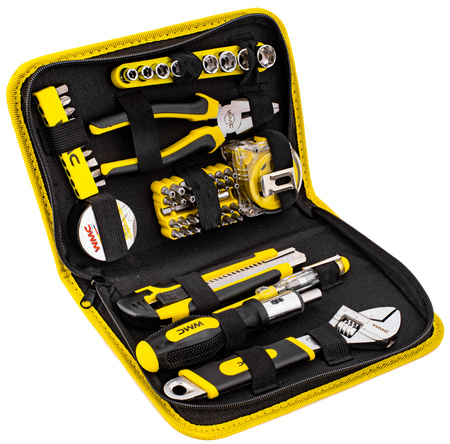 Zestaw narzędziowy klucze nasadowe wkrętaki bity szczypce 61 el. WMC