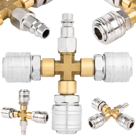 Rozgałęźnik trójnik pneumatyczny do kompresora szybkozłączka typ X 1/4" FALON-TECH