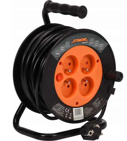 Przedłużacz bębnowy budowlany 15m 4 gniazda na bębnie zwijak STOHR 82691 YATO