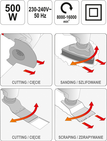 Wielofunkcyjne narzędzie oscylacyjne 500W + walizka YATO