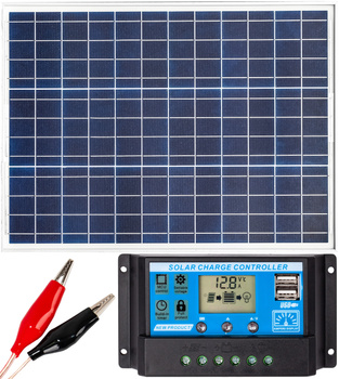 Zestaw solarny fotowoltaiczny 50W 12V (Panel solarny 50W, Regulator napięcia 20A) VOLT POLSKA