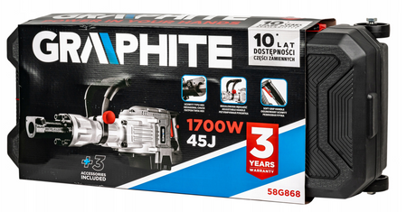 Mocny młot udarowy do kucia wyburzeniowy HEX30 2 dłuta 45J 1700w 58G868 GRAPHITE