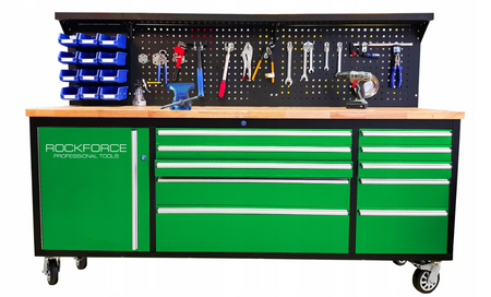 Duży Stół Wózek warsztatowy z drewnianym blatem szafką oraz szufladami WMC