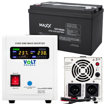 Zestaw awaryjne zasilanie przetwornica UPS SINUSPRO - 1000E 12V + Akumulator 100Ah