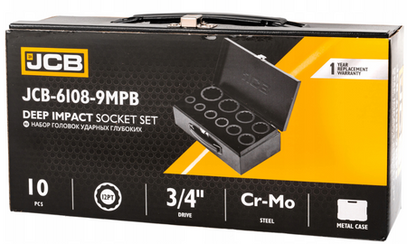 Zestaw nasadki udarowe nasadowe głębokie do klucza pneumatycznego 3/4" 17-46mm 12-k 10el JCB