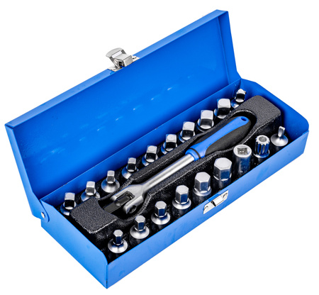 Klucze nasadki do korków spustowych oleju 20el + pokrętło przegubowe 3/8" FALON-TECH