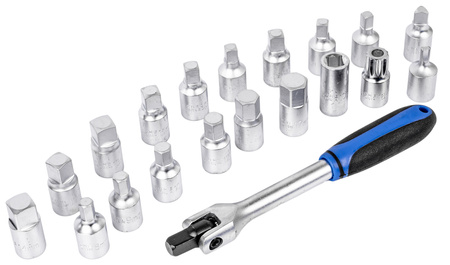Klucze nasadki do korków spustowych oleju 20el + pokrętło przegubowe 3/8" FALON-TECH