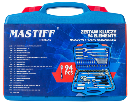 Zestaw kluczy nasadowych oraz płasko-oczkowych TORX 94 MASTIFF