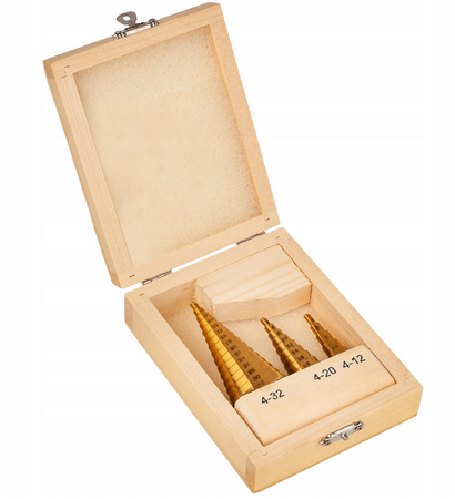 Wiertła stożkowe stopniowe tytanowe 3 sztuki (4-32 mm) SILVER