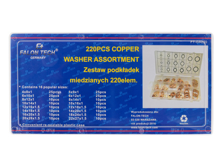 Podkładki miedziane uszczelki 220 sztuk SILVER