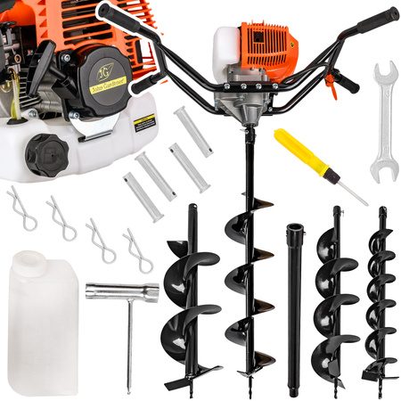 Wiertnica glebowa świder spalinowy 2-os do gleby ziemi 3 wiertła przedłużka GEKO