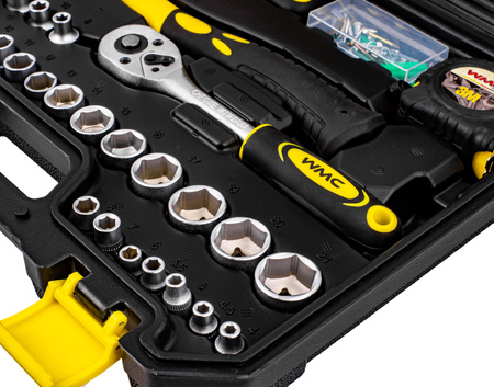 Zestaw narzędziowy klucze nasadowe wkrętaki bity młotek 128 el. WMC