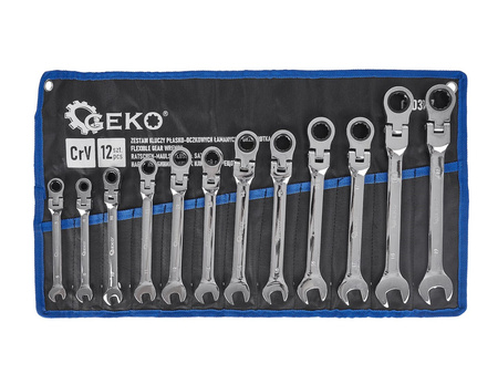 Klucze płasko oczkowe z grzechotką łamane zestaw 8-19mm 12EL GEKO