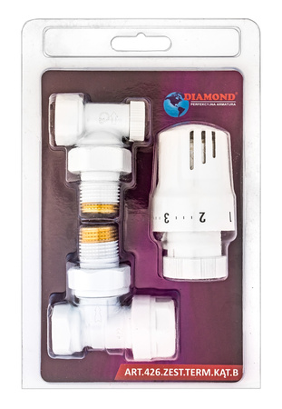 Zestaw termostatyczny 1/2" kątowy - głowica + zawory DN15 DIAMOND