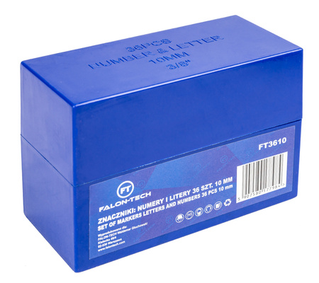 Numeratory znaczniki stemple wybijaki do metalu litery + cyfry 10mm 36el. FALON-TECH