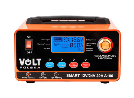 Prostownik akumulatorowy inteligentny SMART A100 ładowarka 12V / 24V 20A Volt Polska