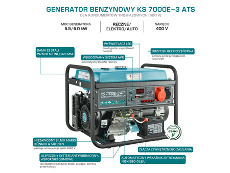 Agregat generator prądu benzynowy KS 7000E-3 ATS 5000w 400v Könner & Söhnen KS