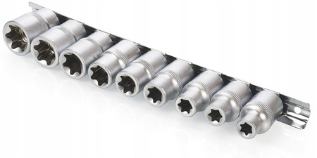 Nasadki torx 10-24mm 1/2" klucze nasadowe 9 el SILVER