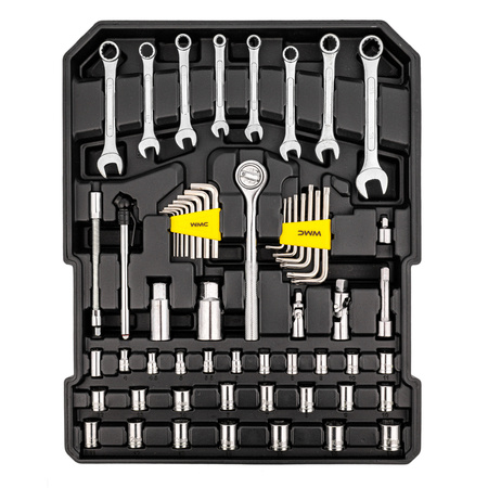 Zestaw narzędzi kluczy bitów nasadek skrzynia walizka na kółkach 186 el WMC