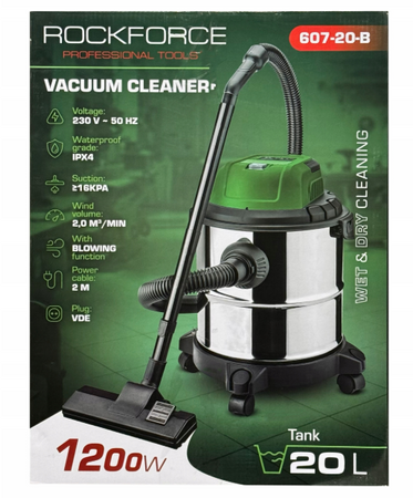 Odkurzacz przemysłowy warsztatowy budowlany na ducho i mokro 1200W 20L ROCKFORCE