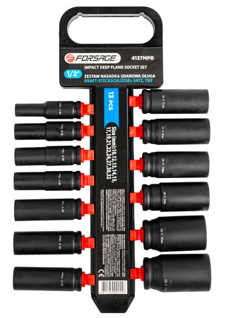 Nasadki udarowe długie klucze nasadowe CRV mocne zestaw 1/2" 10-32 mm 13el FORSAGE