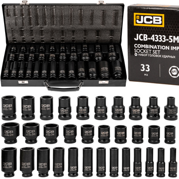 Zestaw nasadki udarowe głębokie do klucz pneumatyczny 1/2" 33el 8-32mm JCB