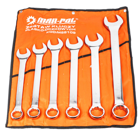 Zestaw kluczy płasko-oczkowych 6 elementów stal crv grube satyna 34-50 mm MAR-POL
