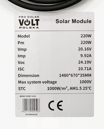 Panel solarny fotowoltaiczny monokrystaliczny wtyk MC4 bateria 12V 220W VOLT POLSKA