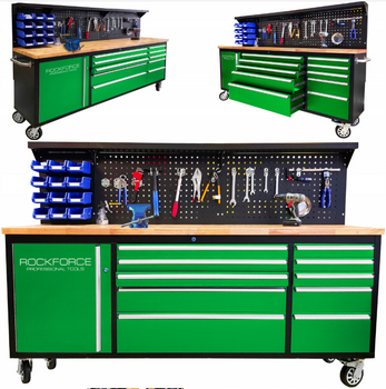 Duży Stół Wózek warsztatowy z drewnianym blatem szafką oraz szufladami WMC