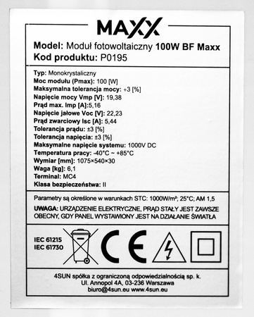 Panel solarny fotowoltaiczny monokrystaliczny bateria słoneczna 12V 100W 4SUN