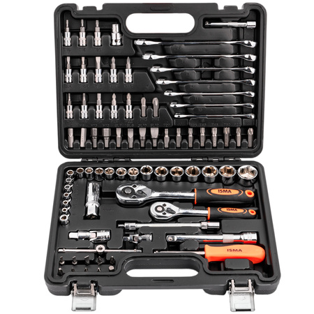 Zestaw narzędziowy klucze płaskooczkowe nasadowe wkrętaki bity 1/4" 3/8" 82el ISMA