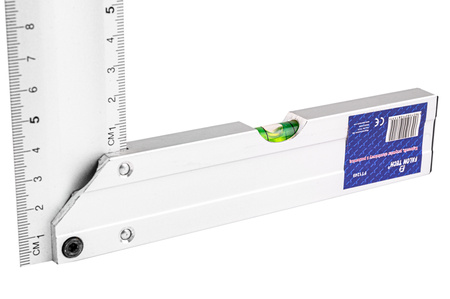 Aluminiowy kątownik z poziomicą przymiar stolarski miarka linijka 350 mm FALON-TECH