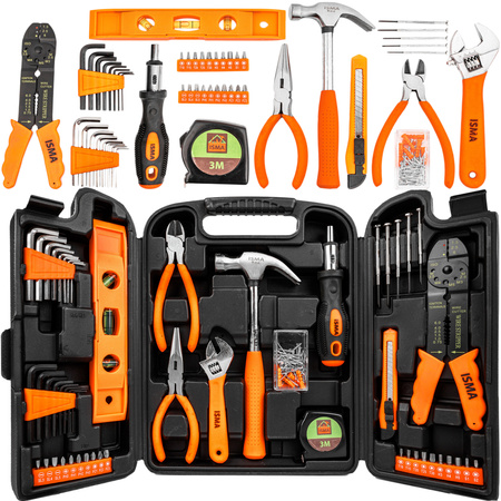 Zestaw narzędziowy klucze nasadowe imbusowe wkrętaki młotek bity 129el ISMA