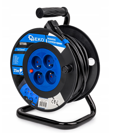 Przedłużacz elektryczny bębnowy budowlany 25m 4 gniazda na bębnie zwijak GEKO