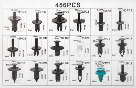 Spinki i kołki samochodowe 456 szt sortownik GEKO
