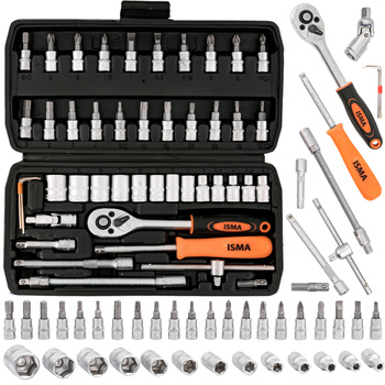 Zestaw kluczy nasadowych 1/4" 46 elementów TORX HEX PZ PH w walizce ISMA