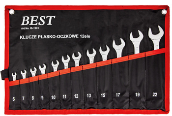 Klucze płasko oczkowe 6-22mm 12 sztuk płaskie płachta SILVER